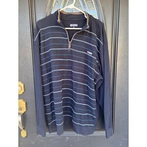 K-Swiss Mens 5L Navy Blue Waffle Knit Quarter Zip Striped Pullover Sweatshirt